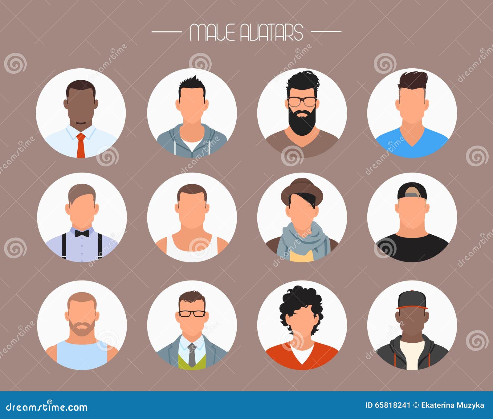 Male Avatar Icons Vector Set. People Characters In Flat 