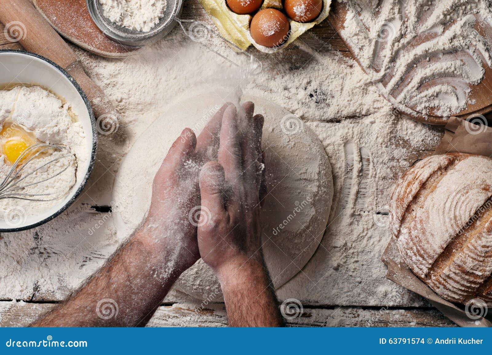 Male baker prepares bread stock photo. Image of professional 63791574