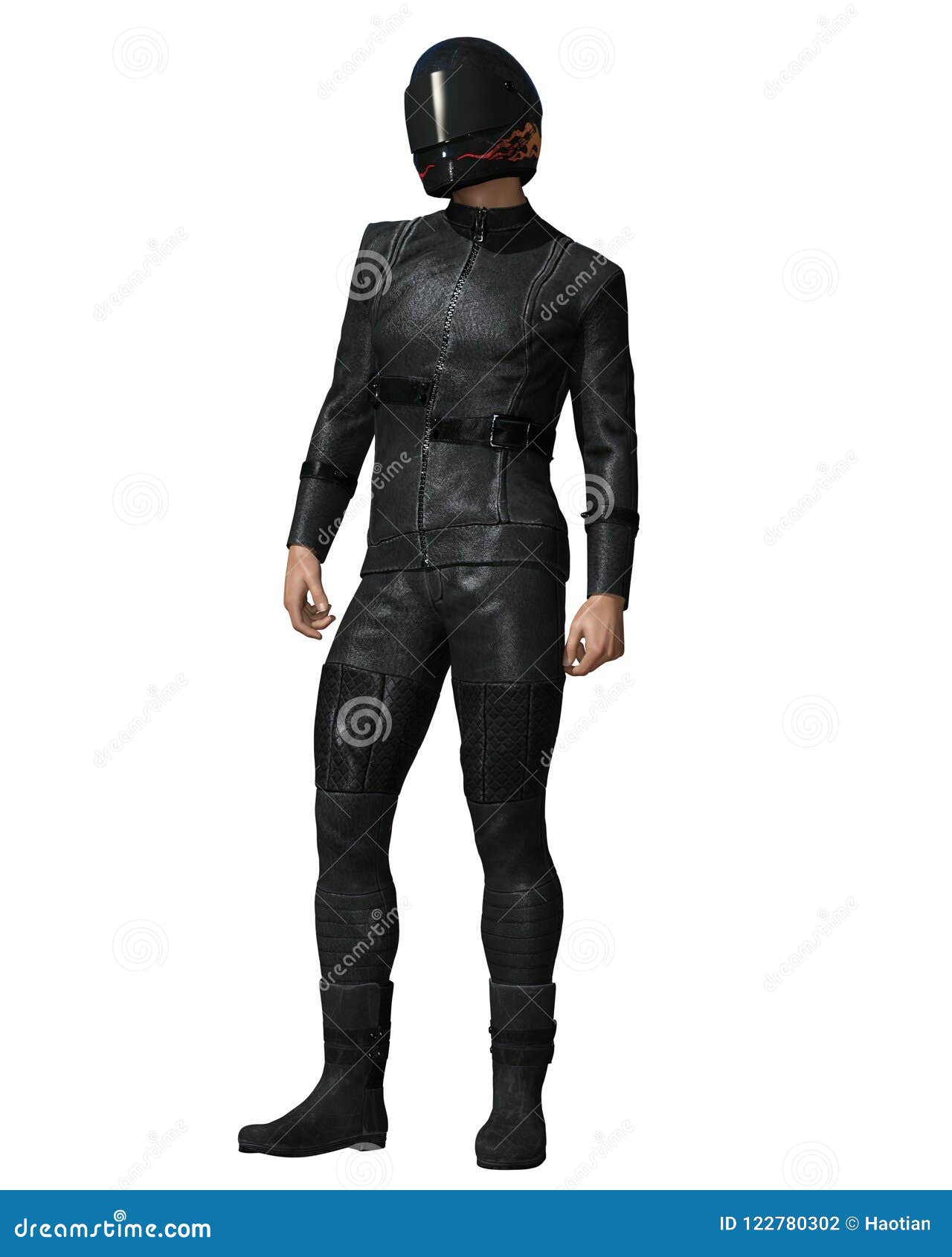 Motorcyclist in Leathers and Holding Helmet MM036