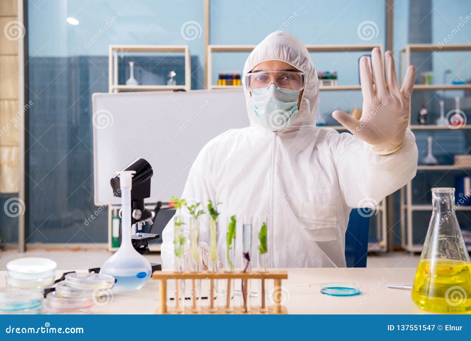 The Male Biotechnology Scientist Chemist Working in the Lab Stock Image