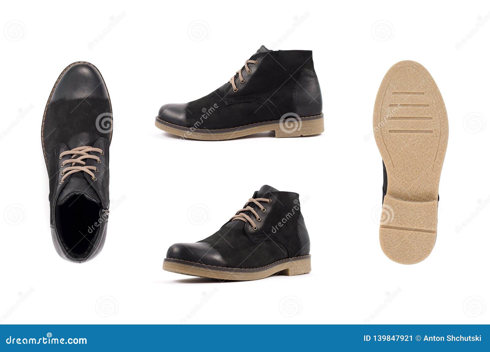 Male Black Shoes Isolated on White. Boots Stock Image - Image of ...