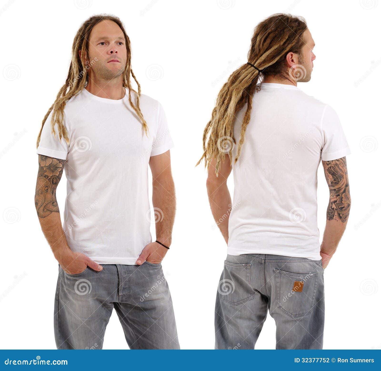 Male With Blank White Shirt  And Dreadlocks Stock Photo 