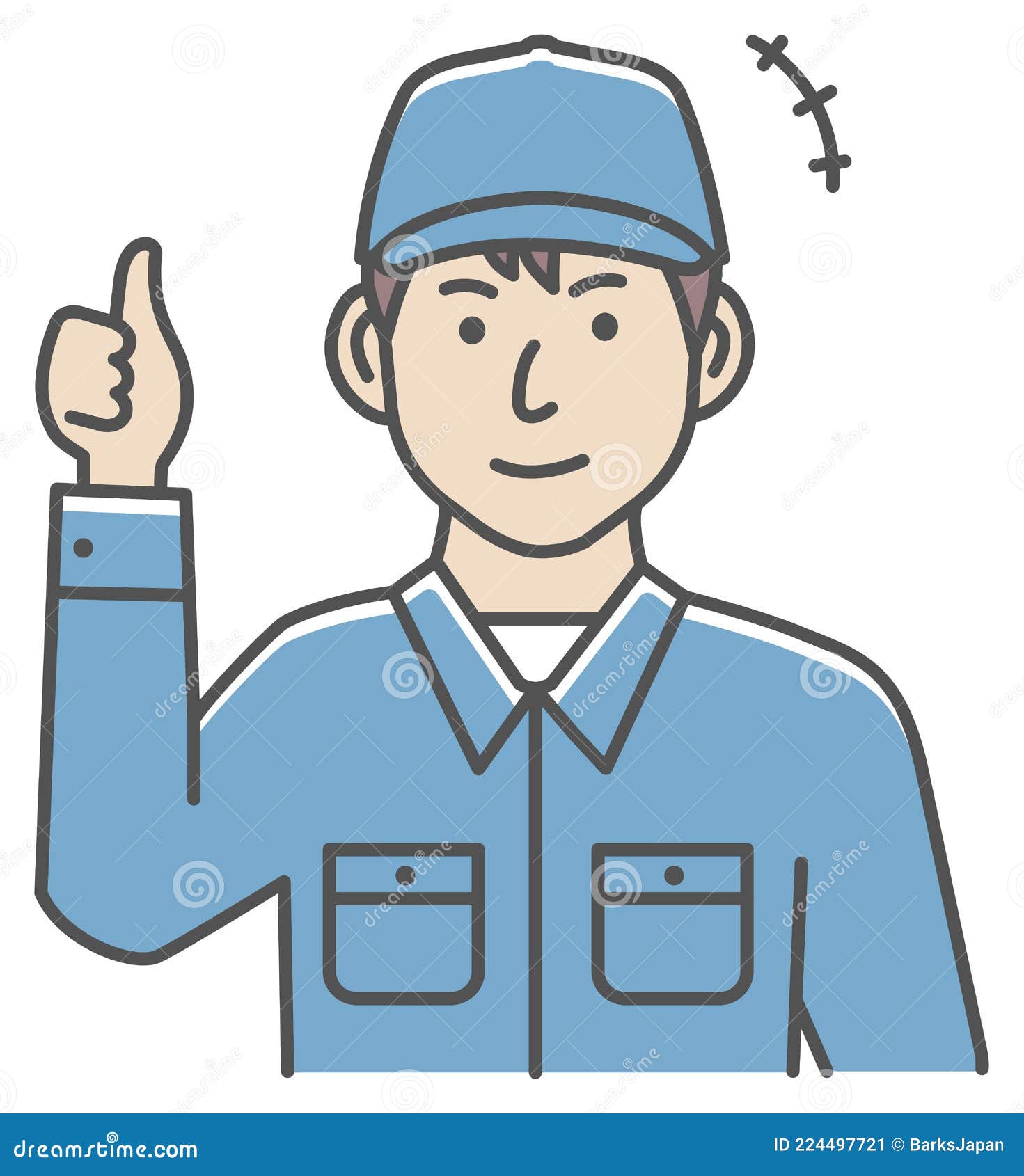 Male Blue Collar Worker Gesture Illustration | Thumb Up, OK Stock