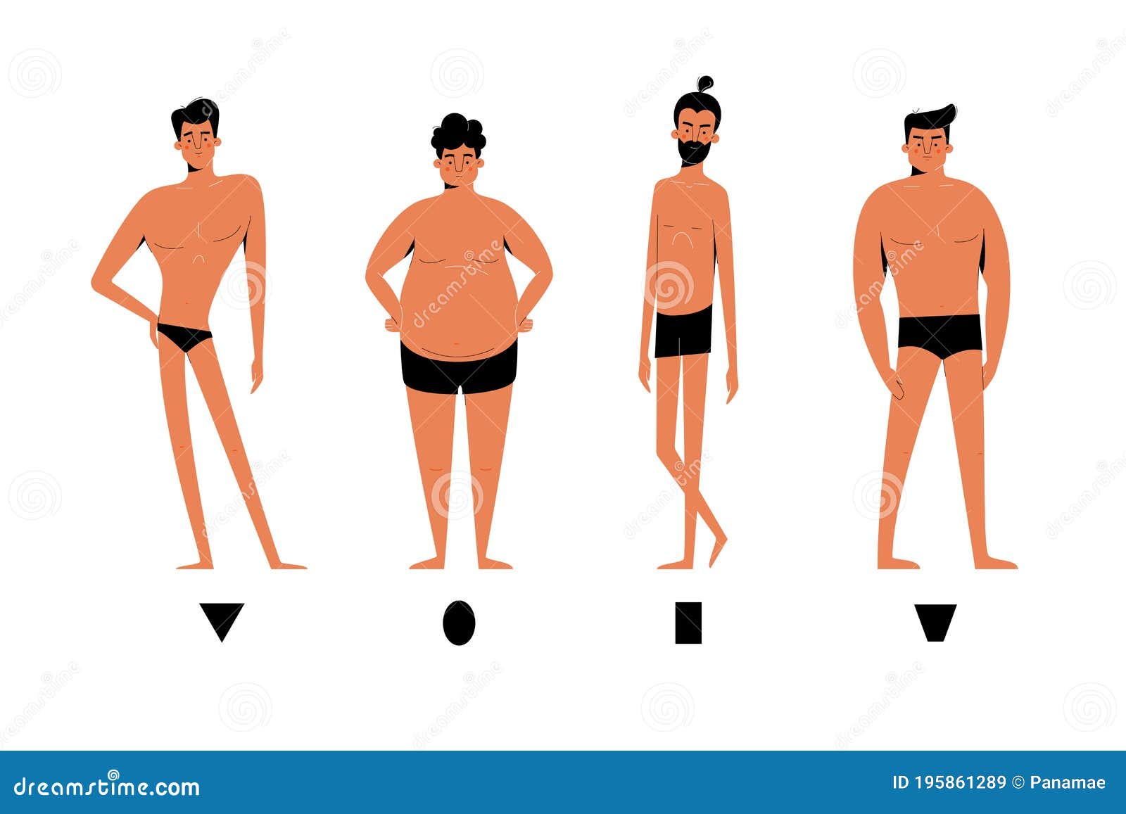 Male Body Shapes Set - Inverted Triangle, Oval, Rectangle
