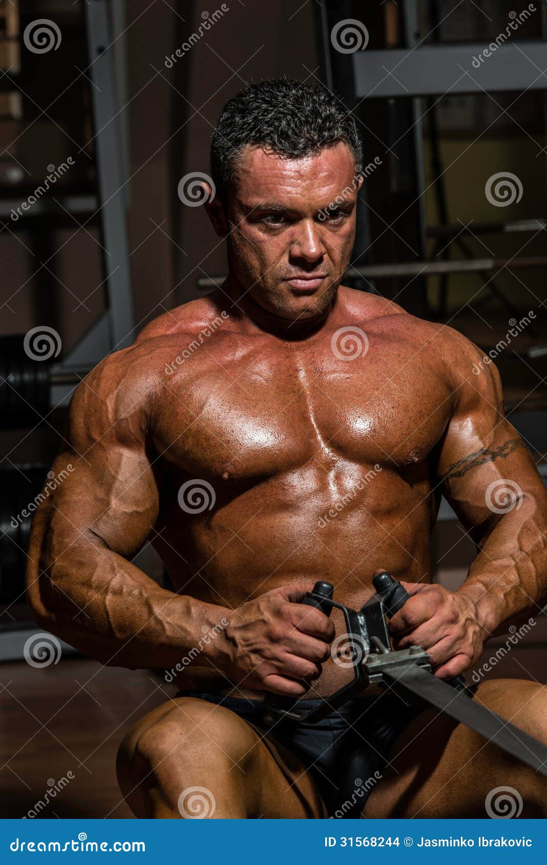 Male Bodybuilder Doing Heavy Weight Exercise for Back Stock Photo Image of exercise, healthy