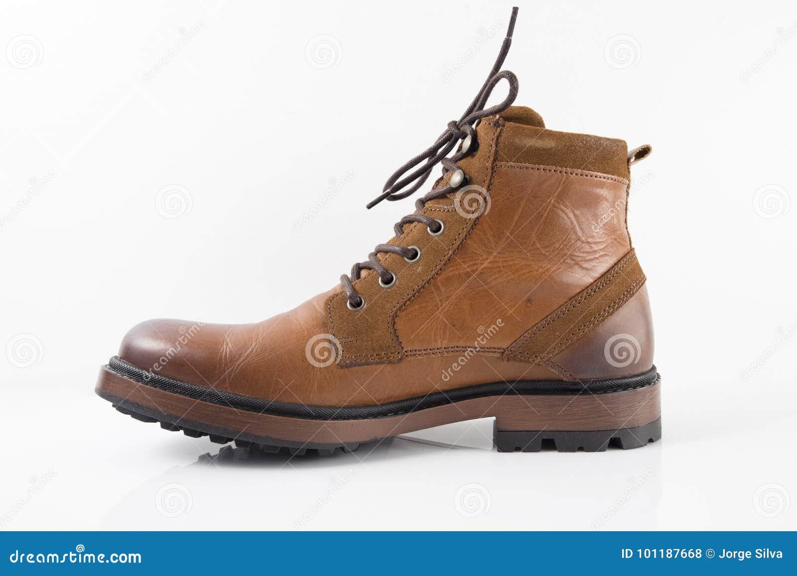 Male Brown Leather Boot on White Background. Stock Photo - Image of ...