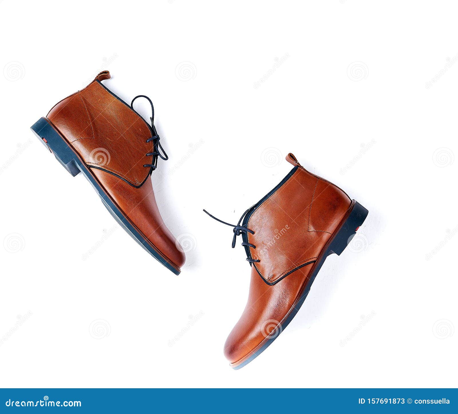 Luxurious Male Brown and Blue Leather Shoes Isolated on a White, Top ...