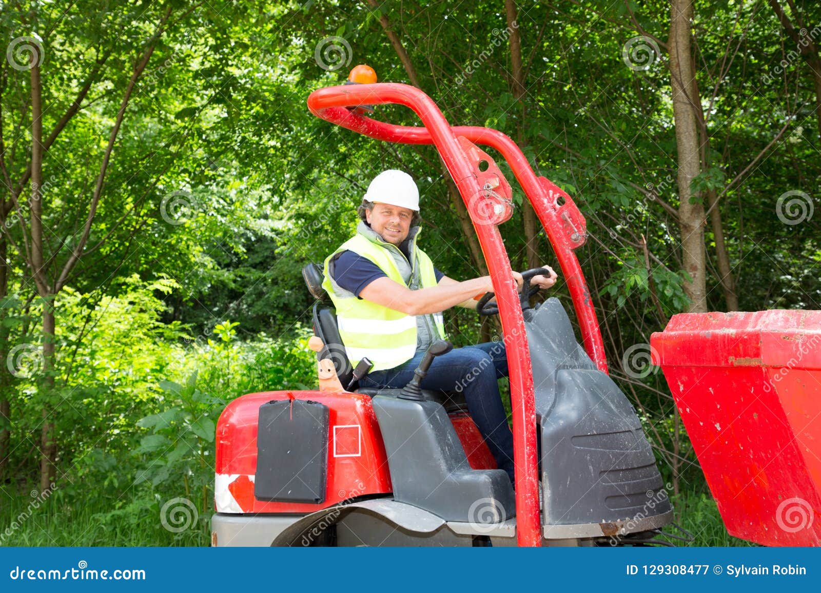 Construction Worker With Forklift Truck Stock Image Image Of Outside Drive 129308477