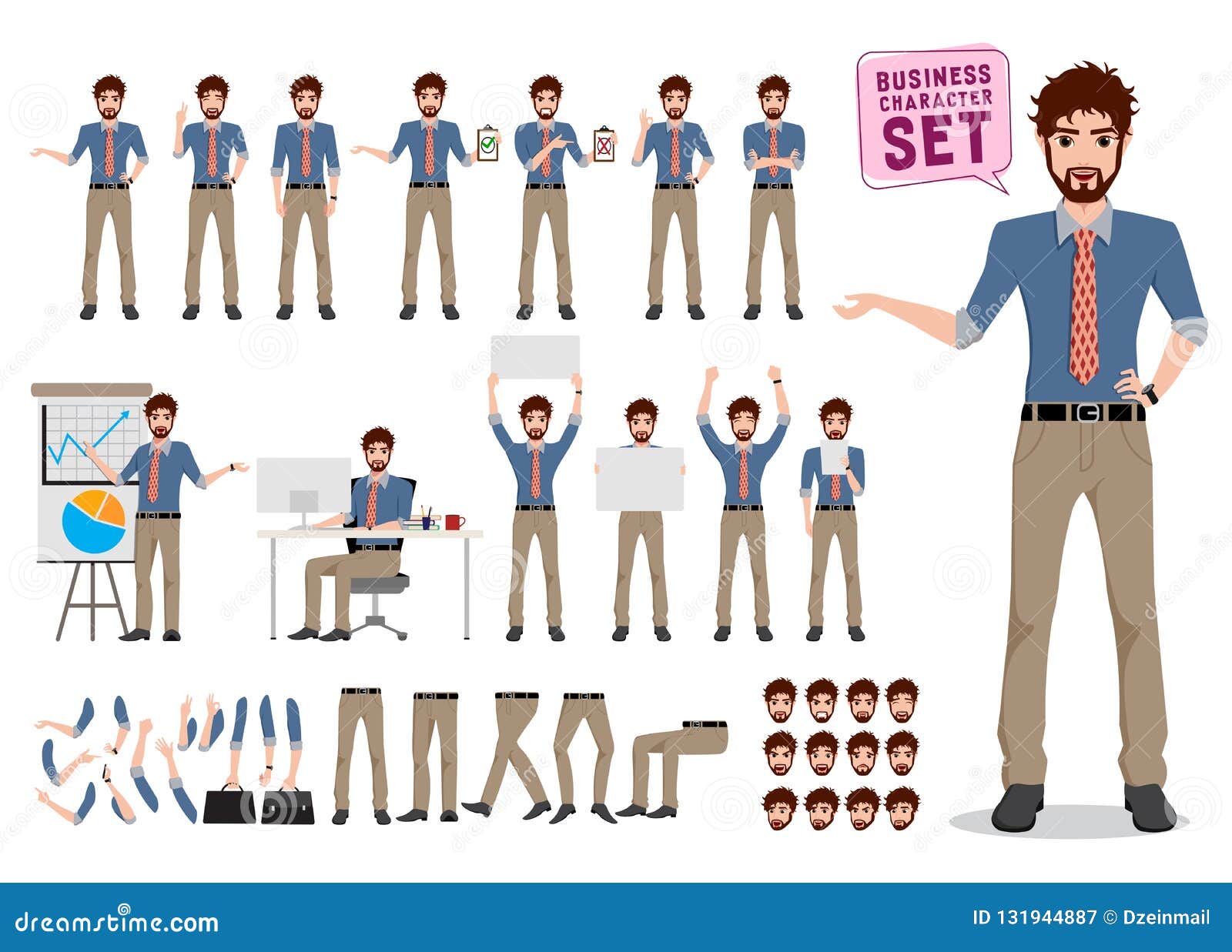 male business character creation  set. office man cartoon character