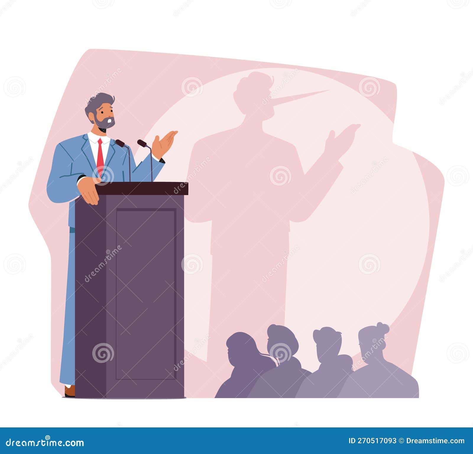 Male Character Liar With Long Nose Shade On Wall Stand On Podium ...
