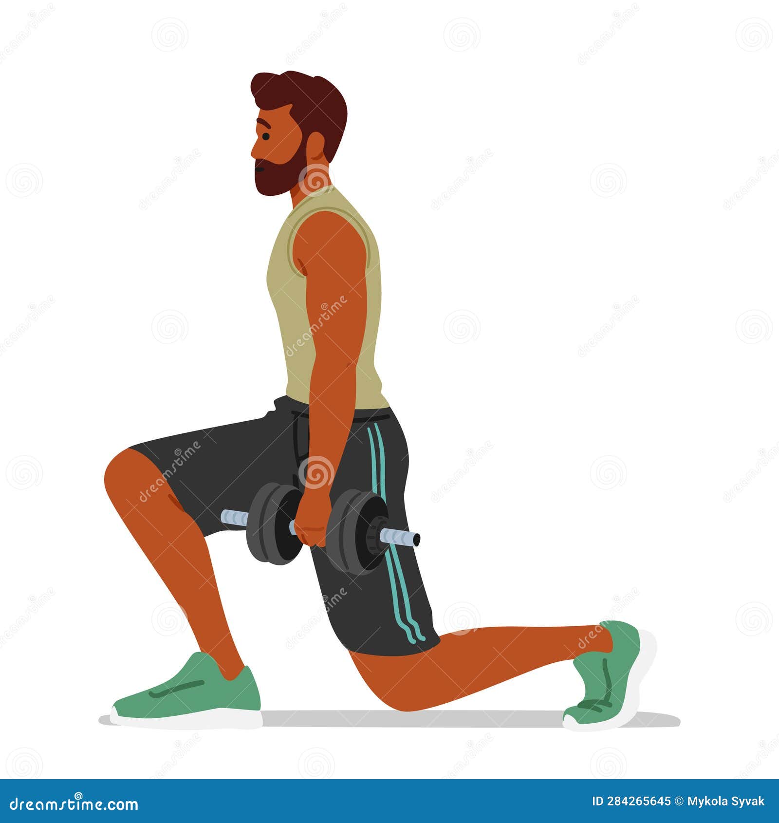 Male Character Performs Floor Exercises with Dumbbells Targeting