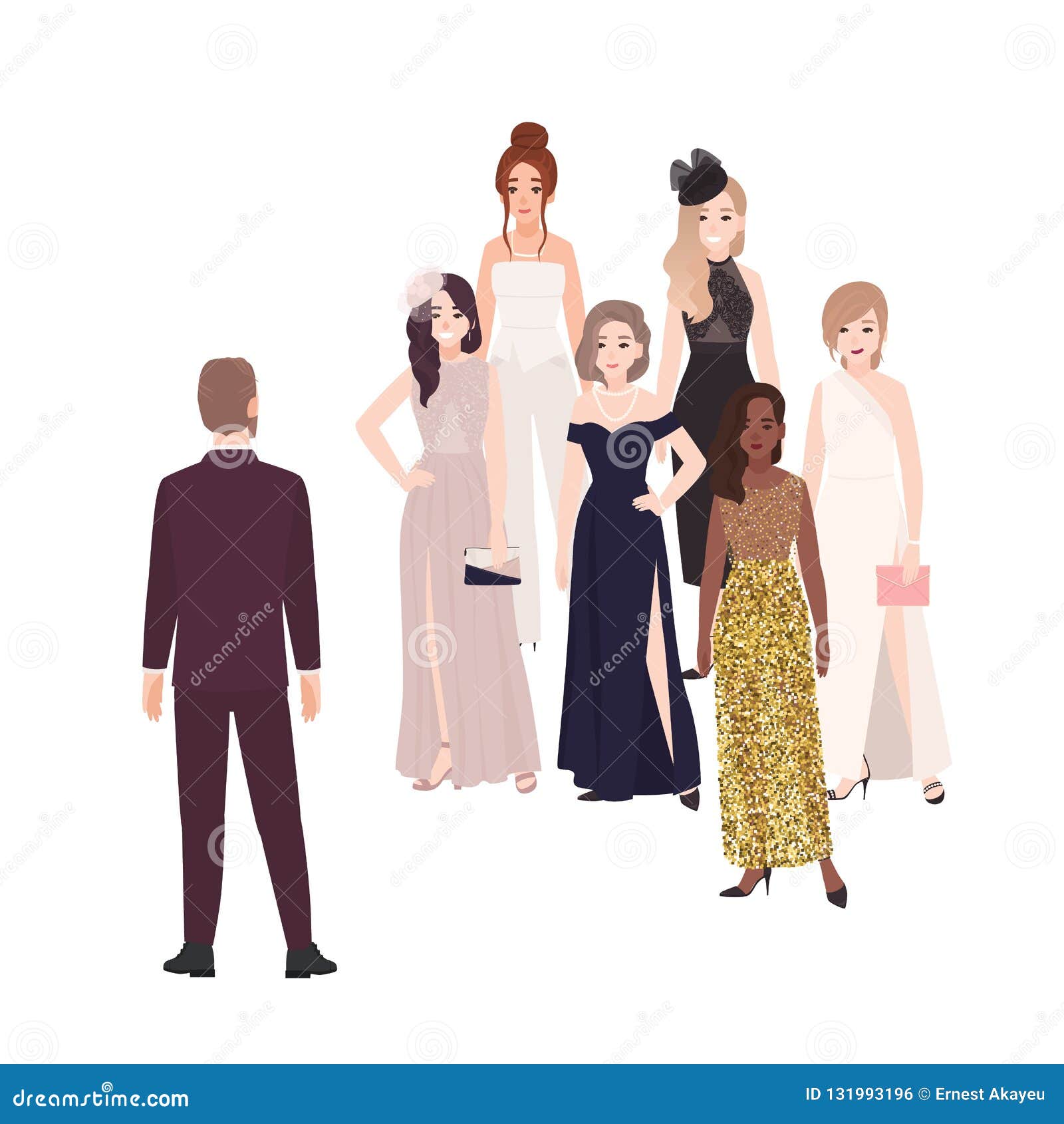 Male Character Standing in Front of Group of Happy Beautiful Women ...