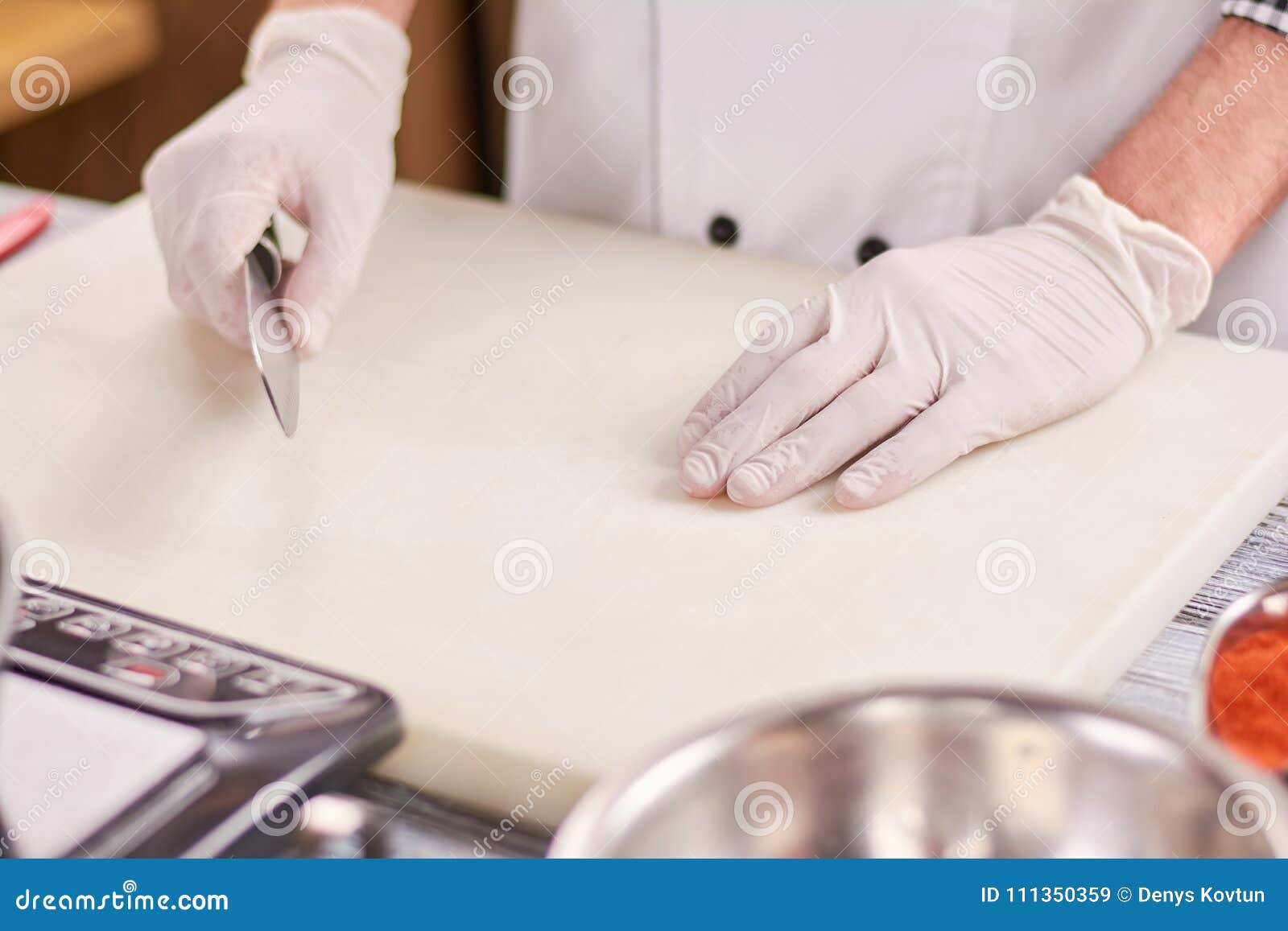 Male Chef Hands with Knife. Stock Image - Image of handle, knife: 111350359