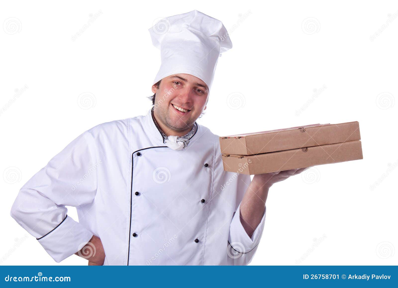 Male Chef Holding a Pizza Box Stock Image Image of coat, service