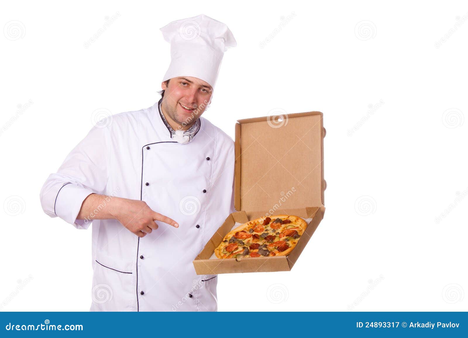 Male Chef Holding A Pizza Box Open Stock Photo, Picture and Royalty Free  Image. Image 13384844.