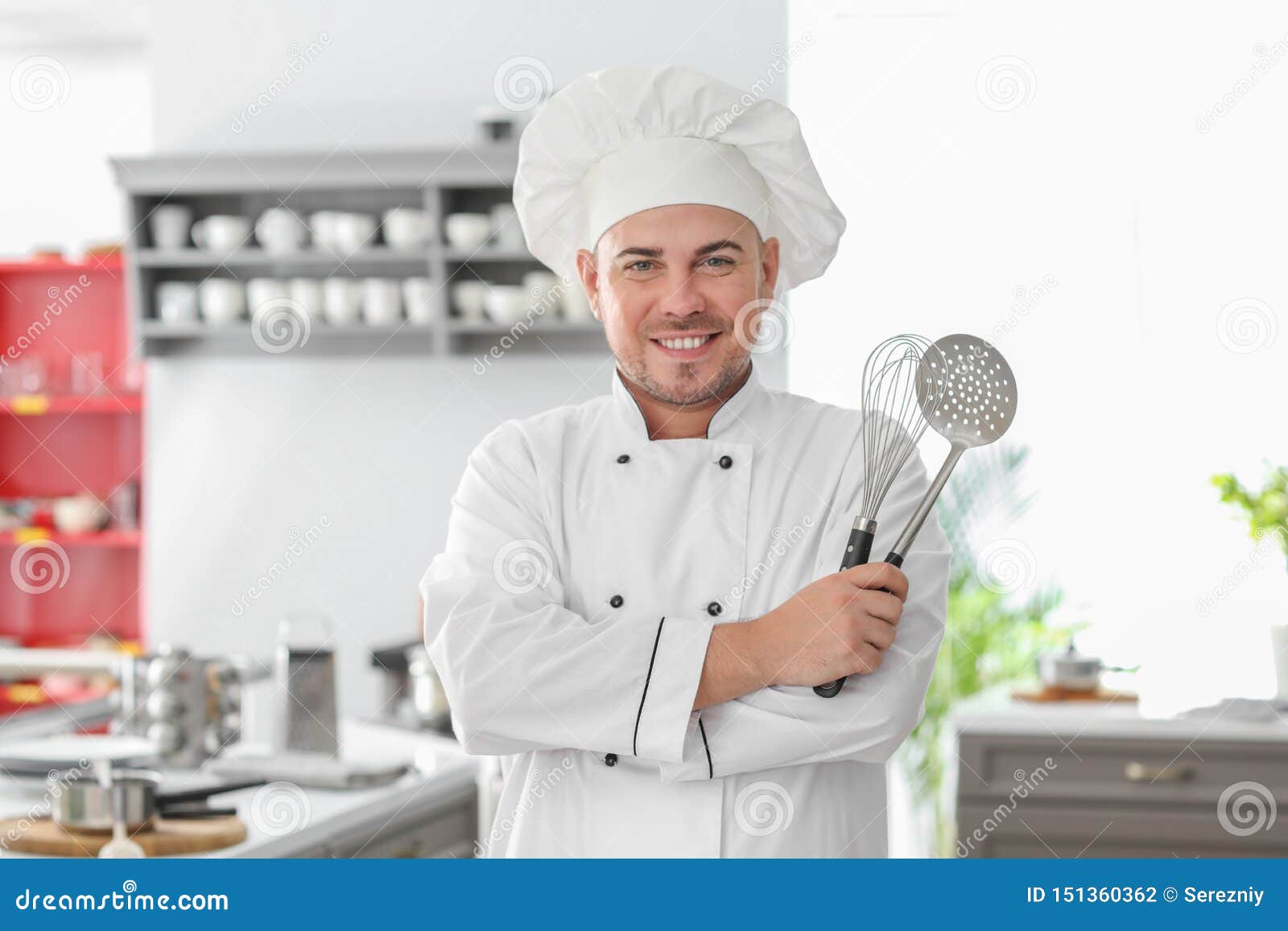 Male Chef with Utensils in Kitchen Stock Photo Image of culinary