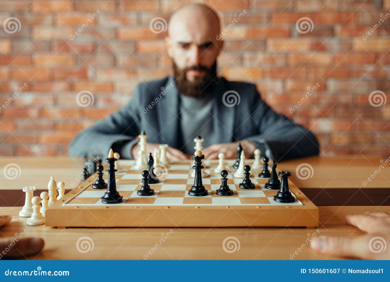 Man playing chess. Play with God or with yourself. Concept - strategy  goals, efforts, plans. Stock Photo