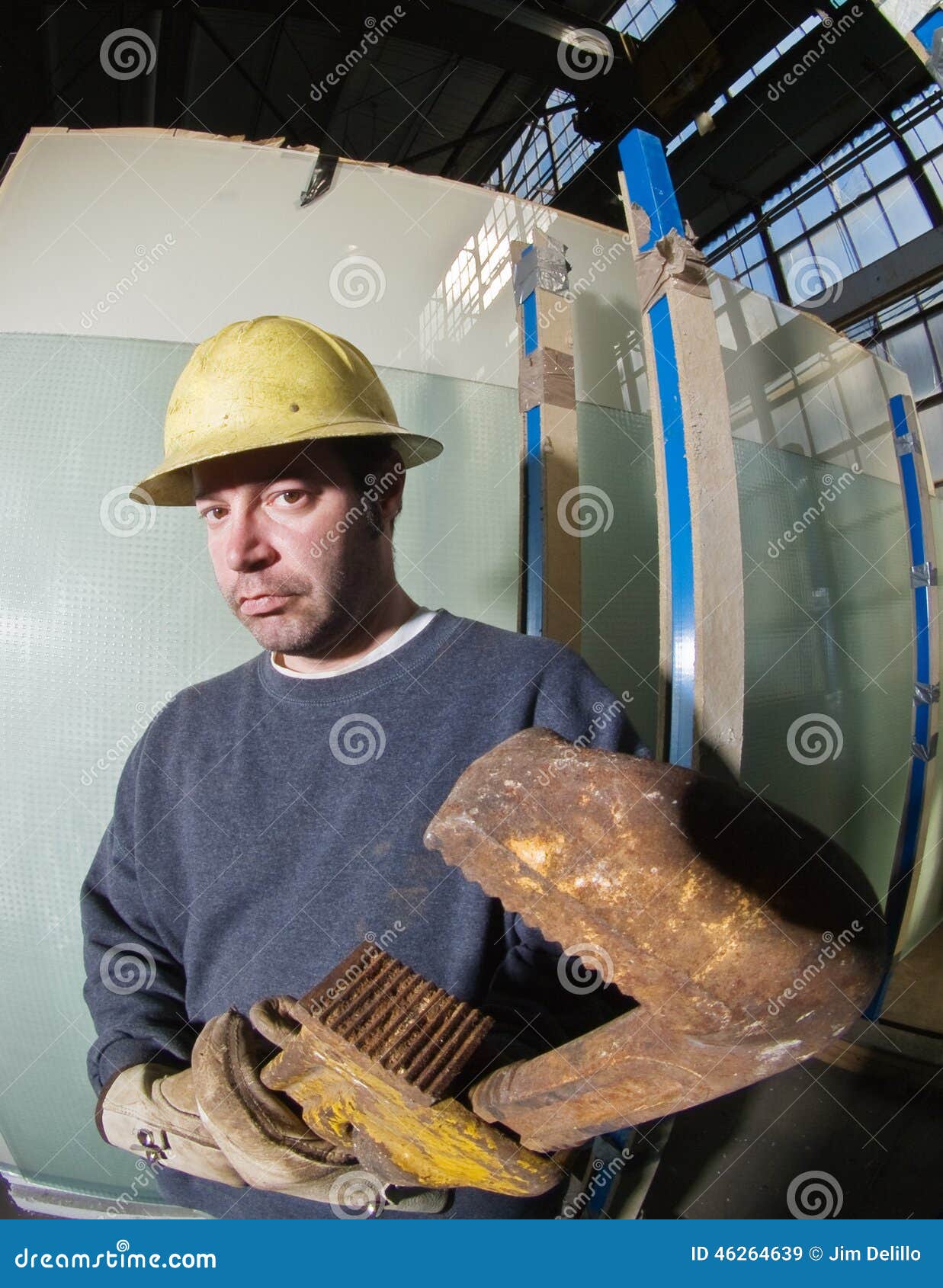 Male Construction Worker With Large Pipe Wrench Stock