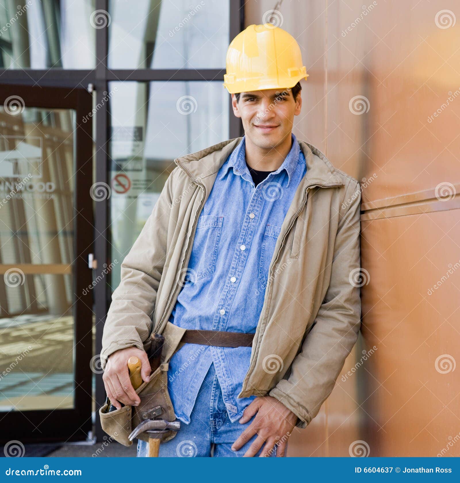 Male Construction Worker Posing in Hardhat Stock Image Image of