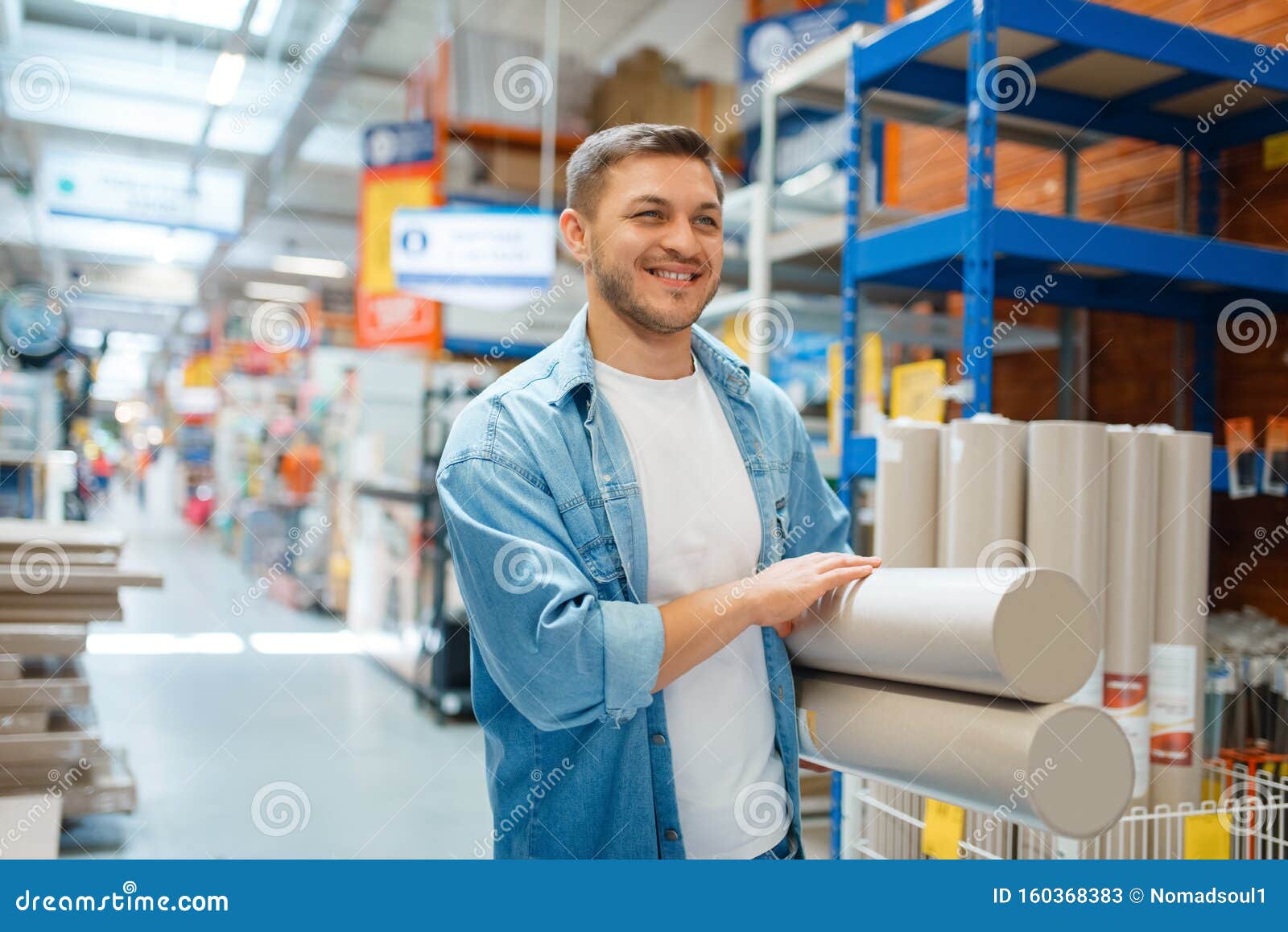 Male Consumer Buying Wallpapers in Hardware Store Stock Image - Image of  purchase, choosing: 160368383