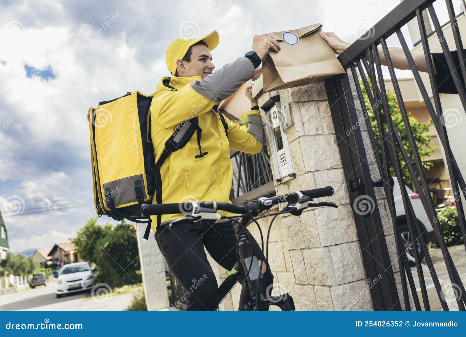 Courier with Bicycle Delivering Packages Stock Photo Image of bike
