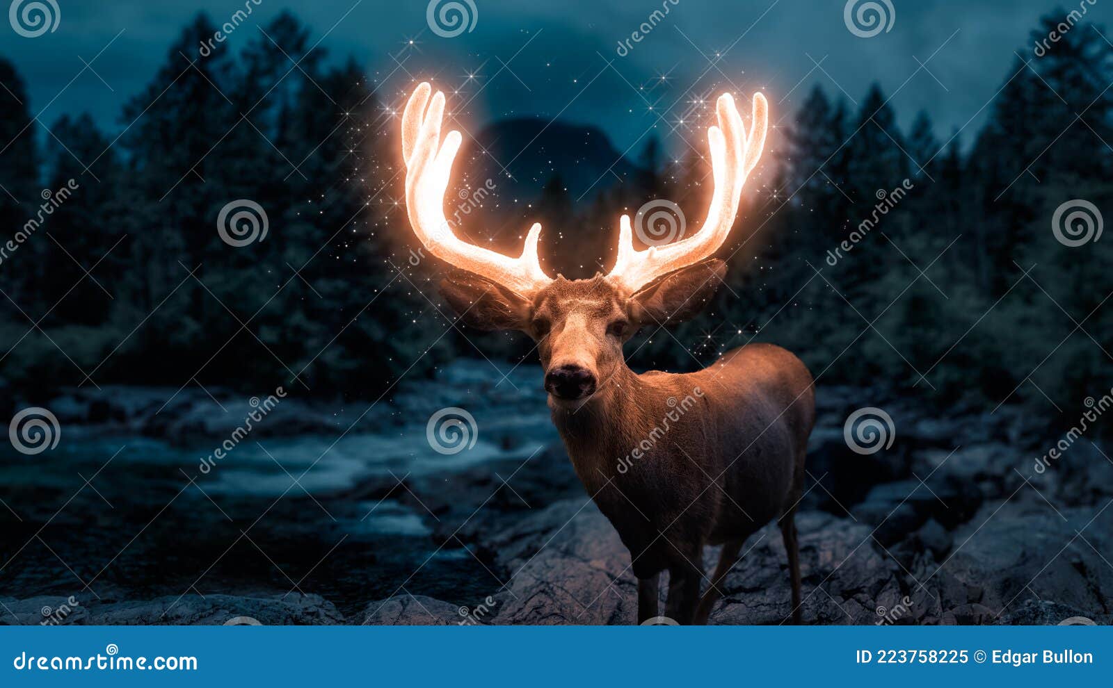 Male Deer With Glowing Antlers Magical Artistic Render Stock Image
