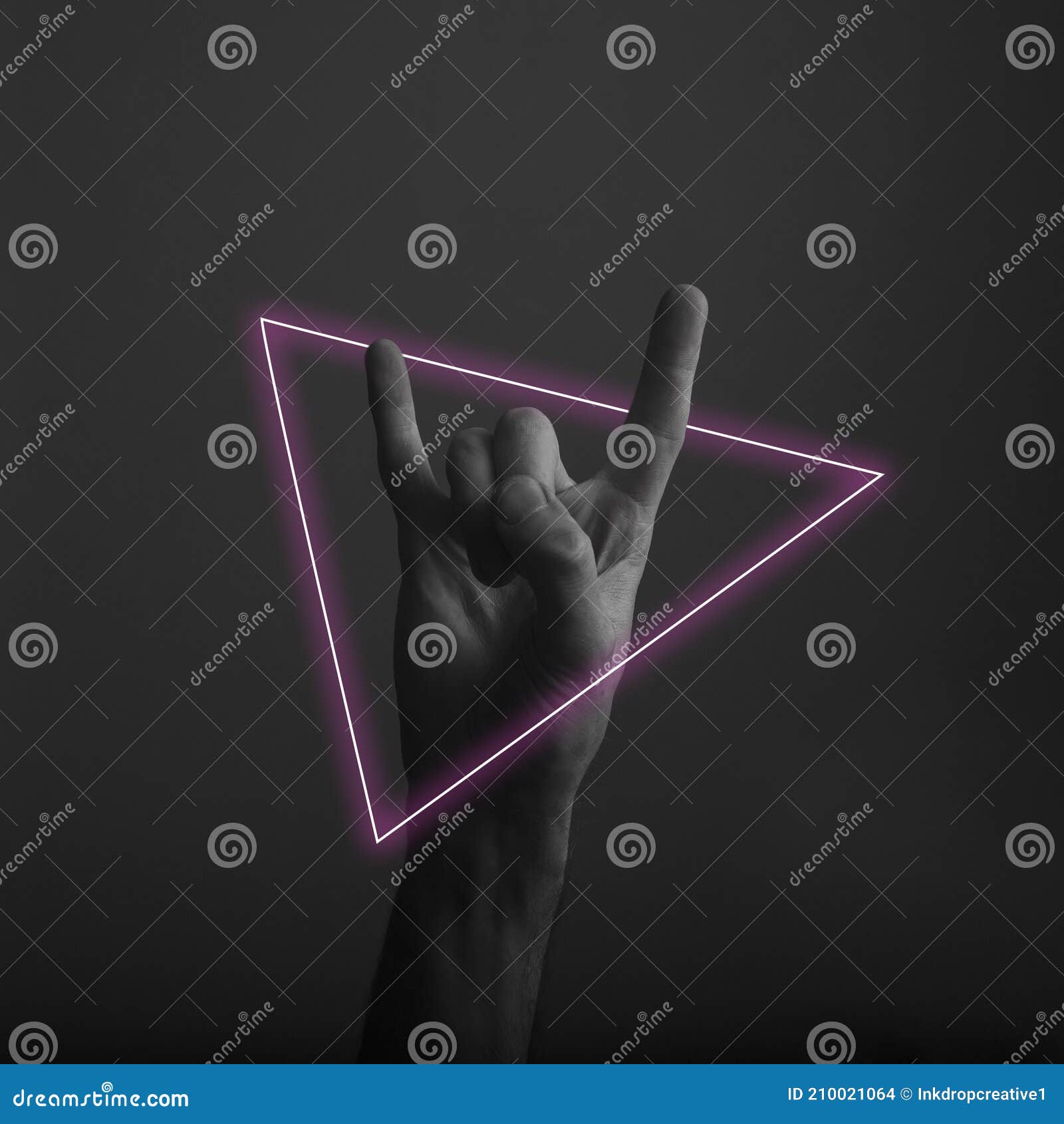 Male Devil Horn Rock and Roll Hand Gesture with Abstract Neon Light