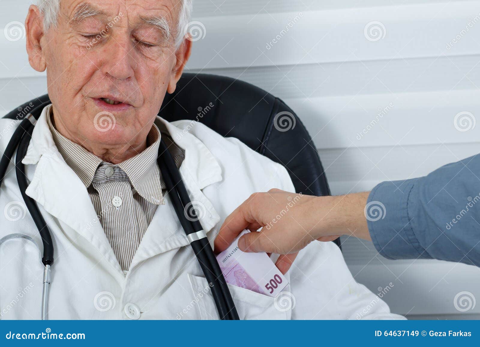 male doctor receiving money from patient
