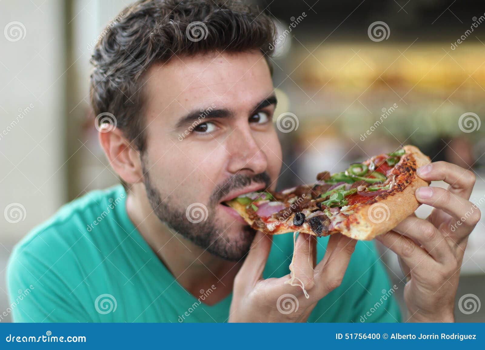 Male Eating a Yummy Slice of Fresh Pizza Stock Photo Image of