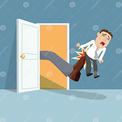 Male Employee Kicked Out of the Door Stock Vector - Illustration of