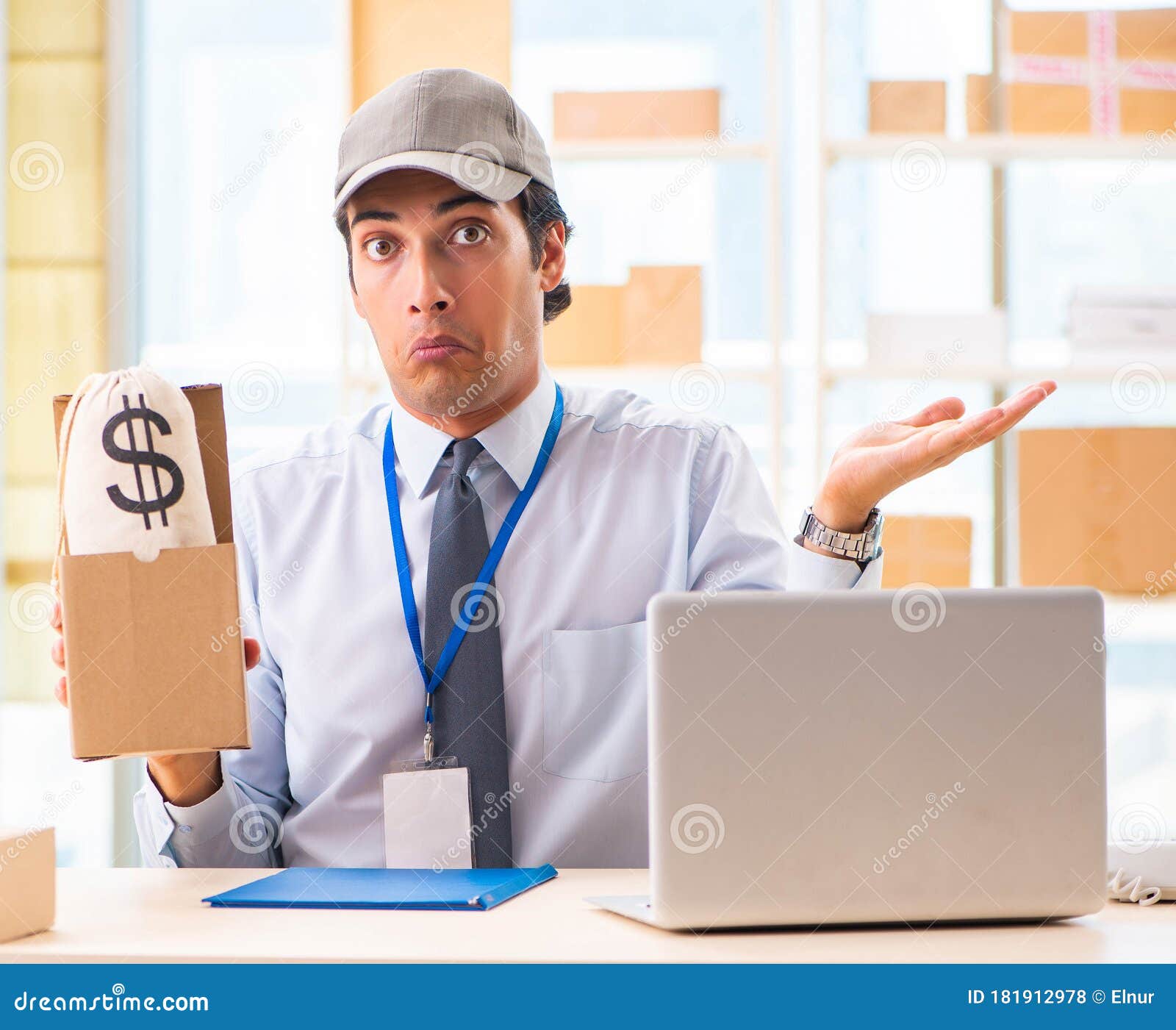 Male Employee Working in Box Delivery Relocation Service Stock Photo