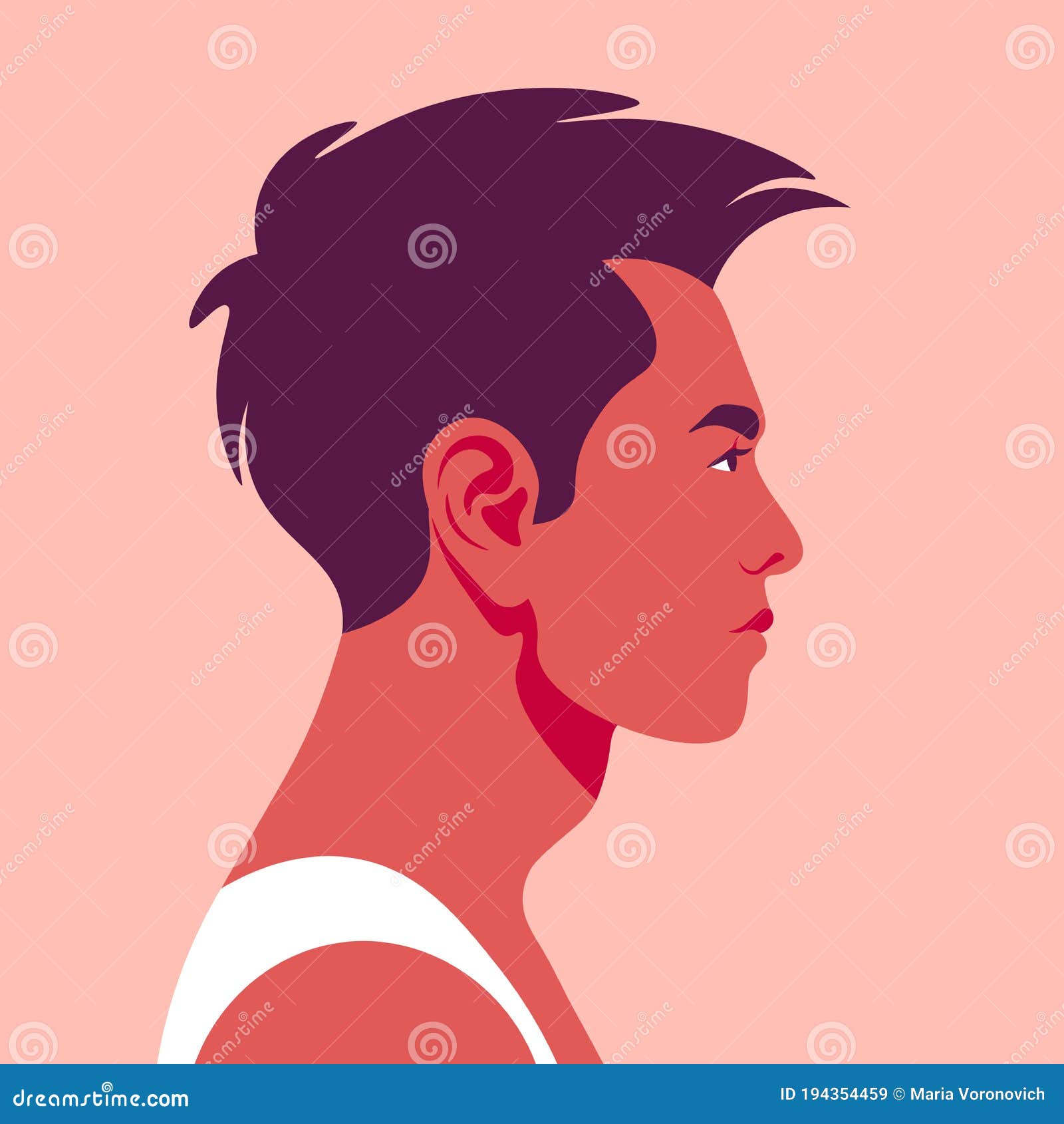 Male Face in Profile. Asian Guy`s Head Side View Stock Vector