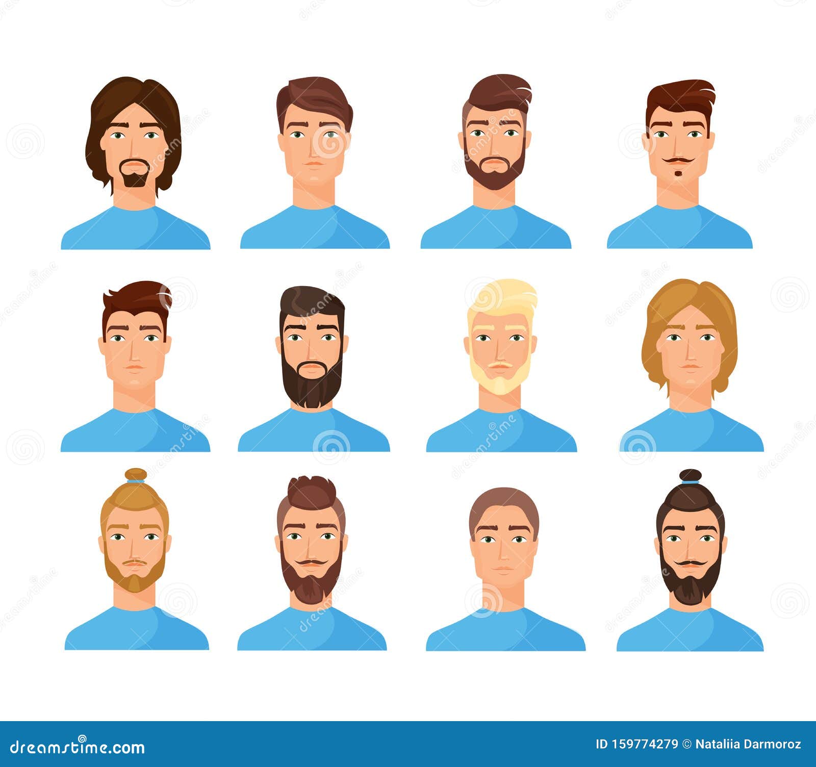 Male Faces Flat Vector Illustrations Set. Cartoon Men Characters Pack ...