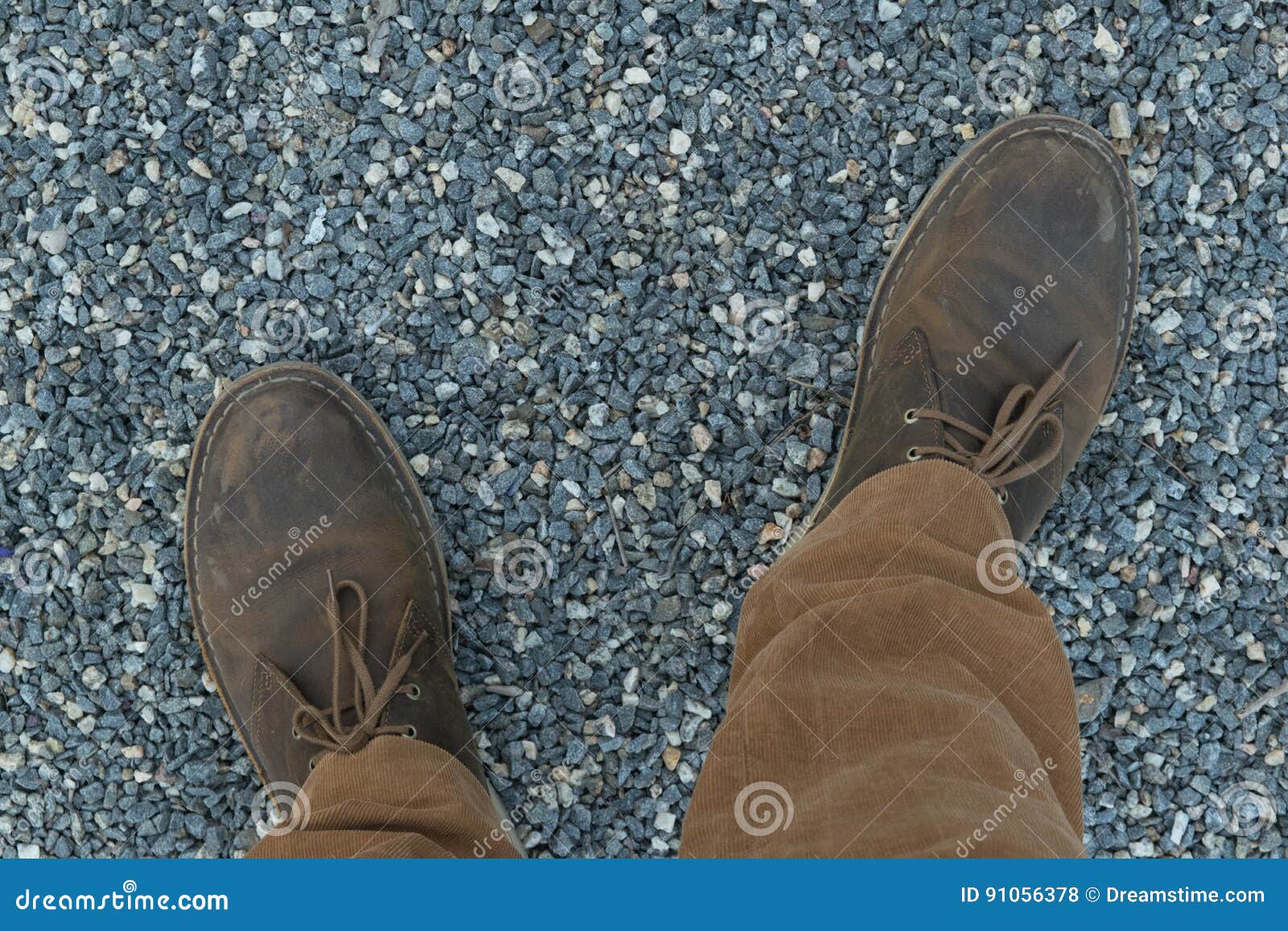 Male Feet in Leather Brown Shoes and Mustard Trousers Stock Photo ...