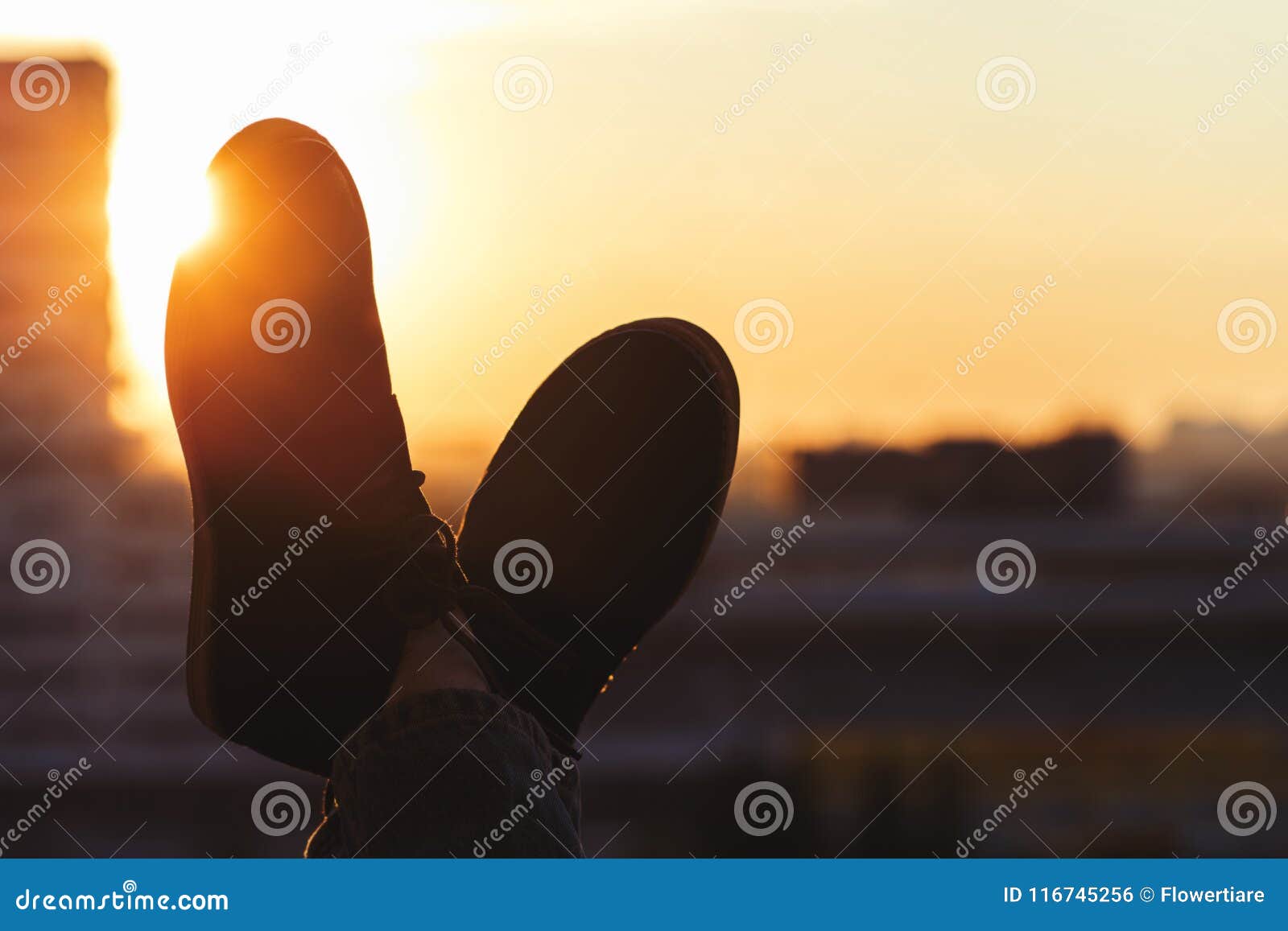 Male Feet in Shoes on the Balcony. Stock Photo - Image of sunset ...