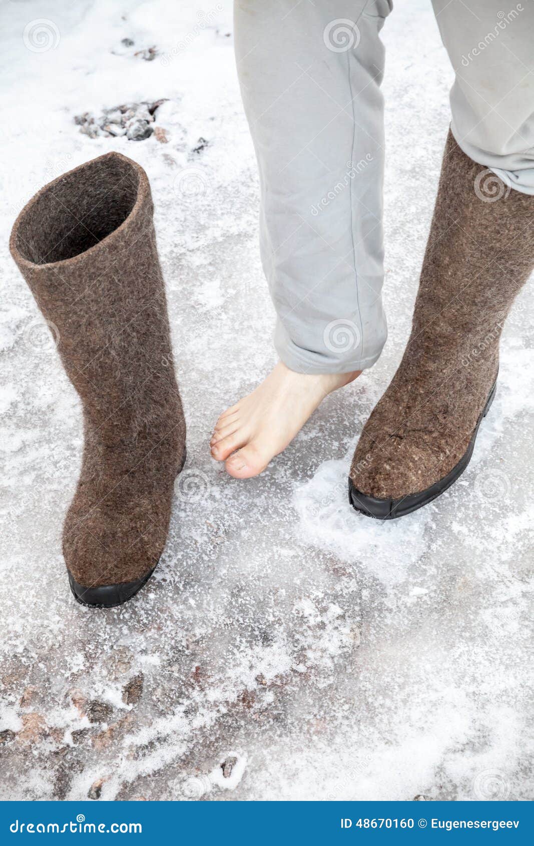 Male Feet with Traditional Russian Gray Felt Boots Stock Photo - Image ...