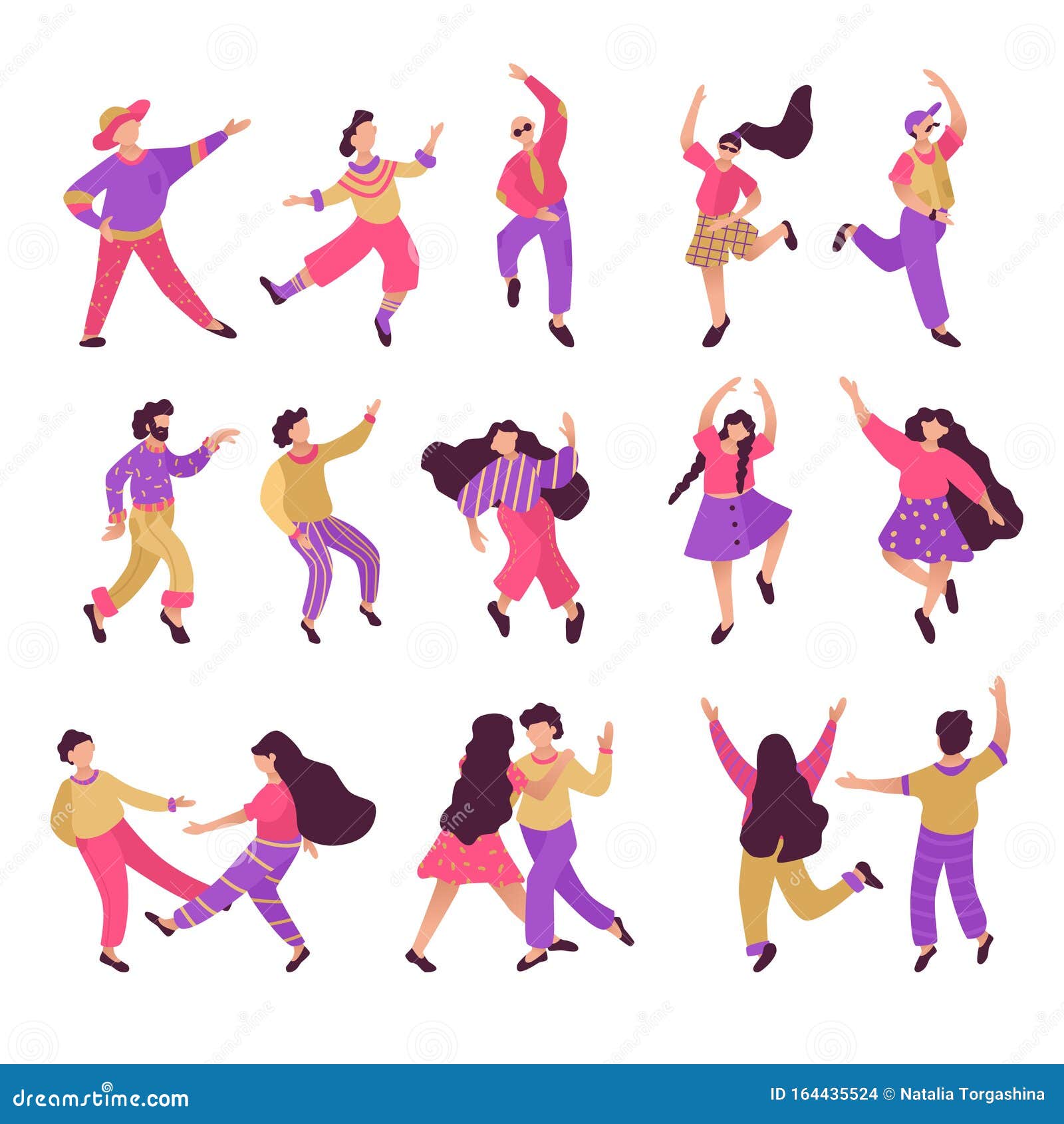 Male and Female Characters. Big Set of Flat Happy Dancing People. Funny  Friends Dance and Jump. Stock Vector - Illustration of music, flat:  164435524