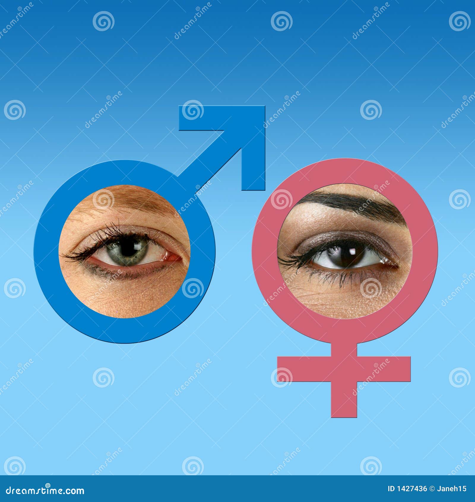 Male And Female Eyes On Grad Blue Stock Photo - Image of security, face