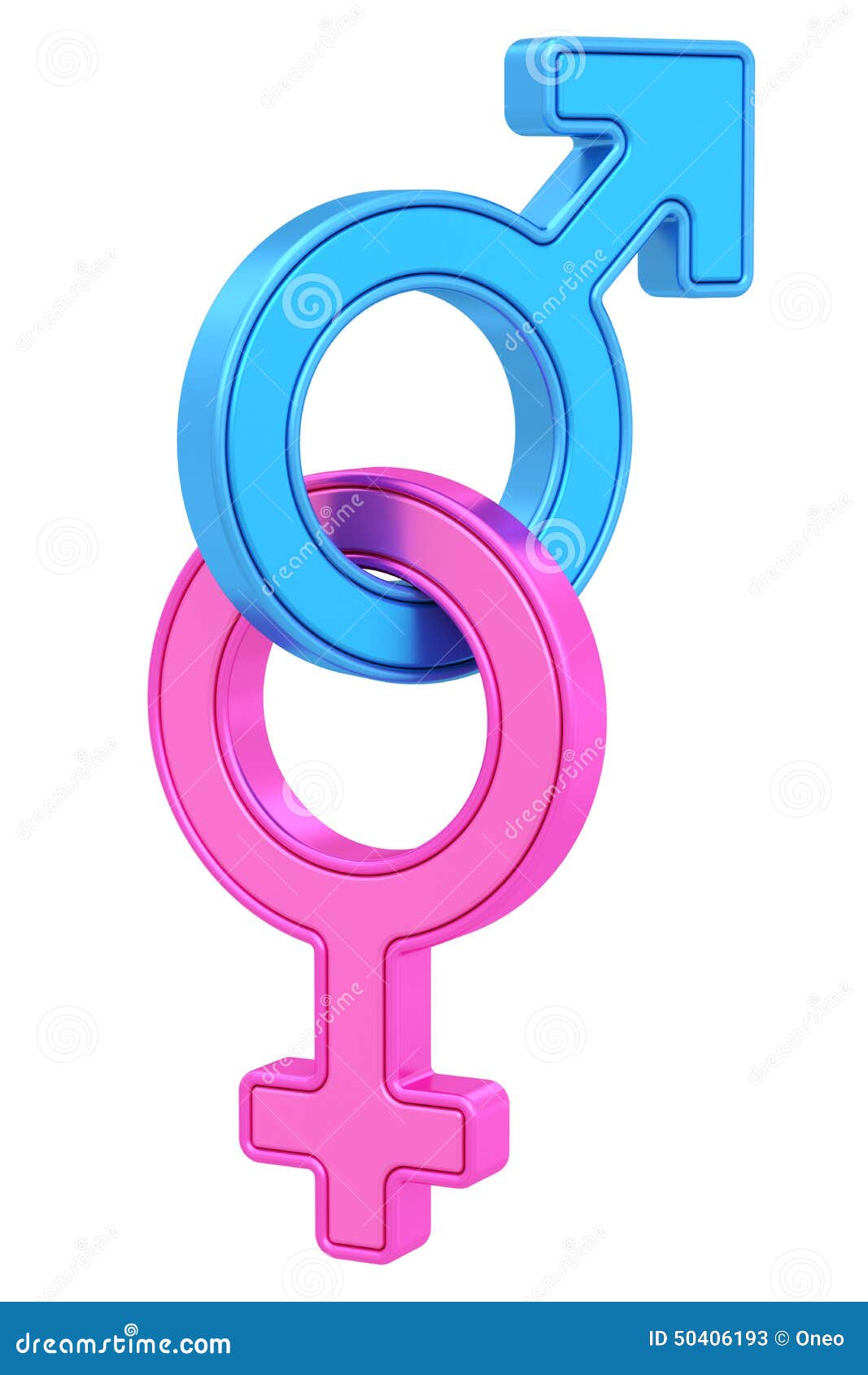 Male And Female Gender Symbols Chained Together On White