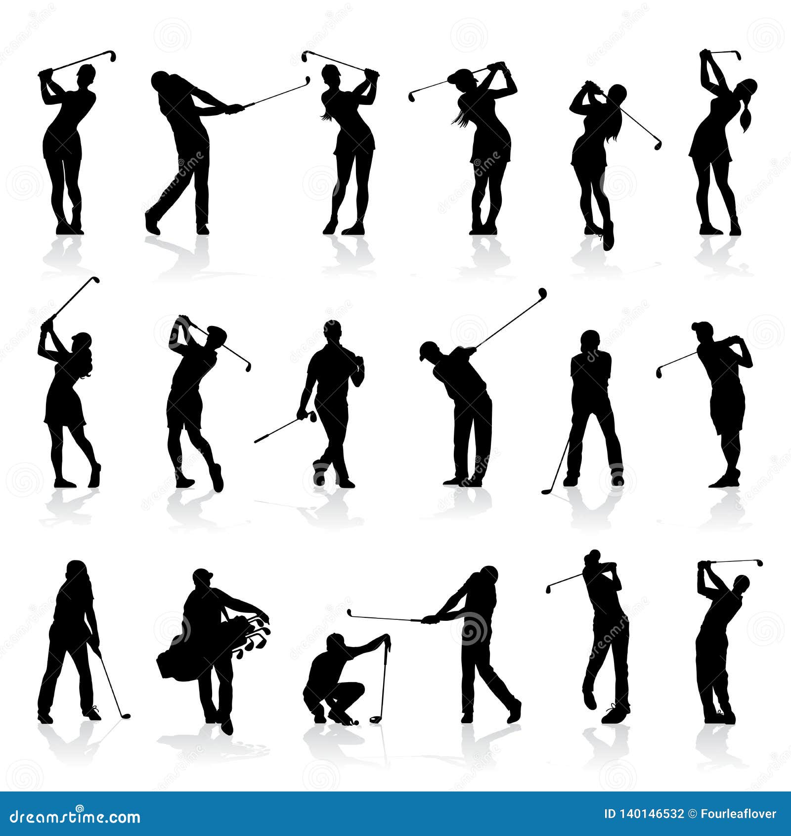 male and female golf silhouettes set