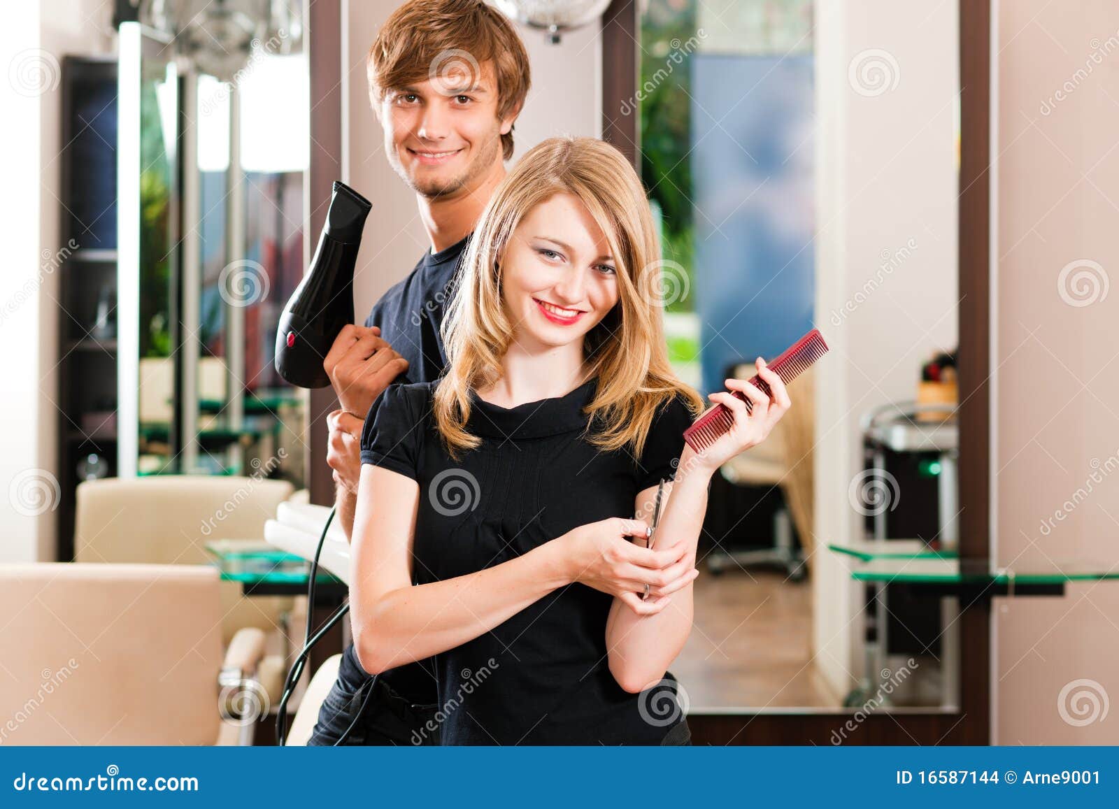 Male And Female Hairdresser Stock Photo Image Of People Drier