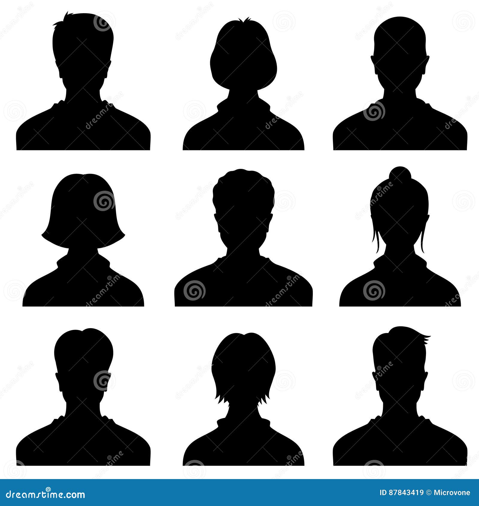 male and female head silhouettes avatar, profile  icons, people portraits
