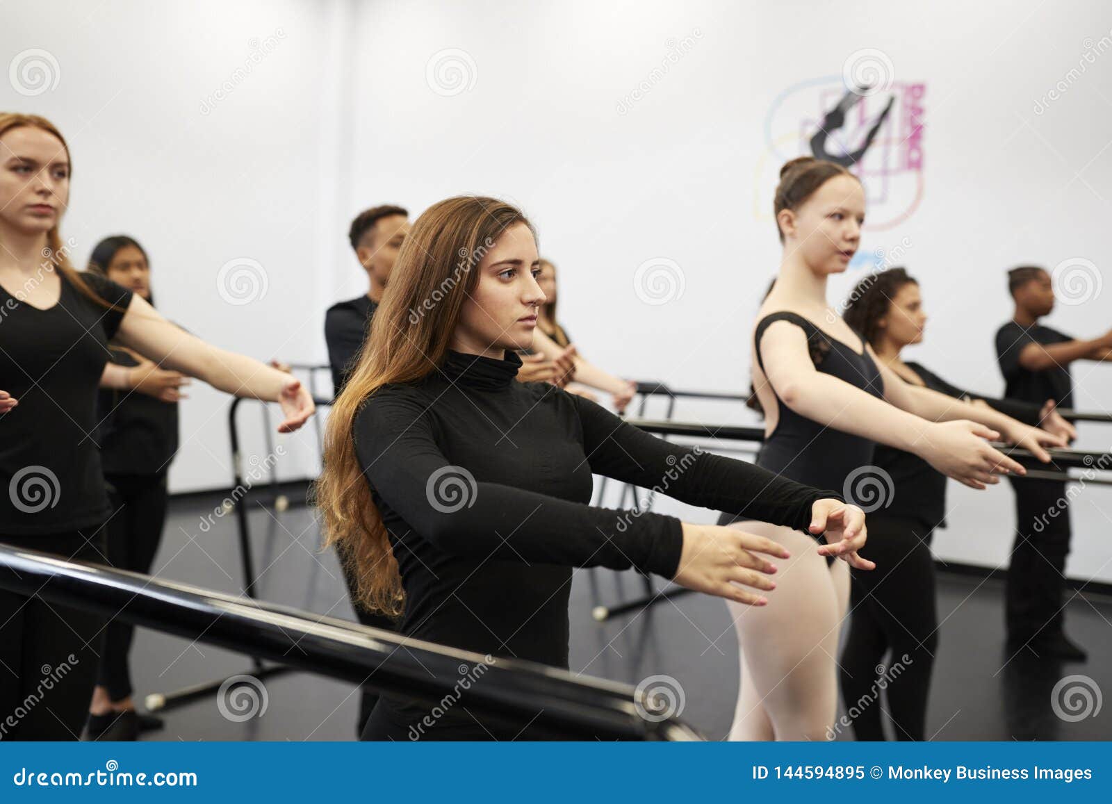 Male and Female Students at Performing Arts School Rehearsing Ballet in ...