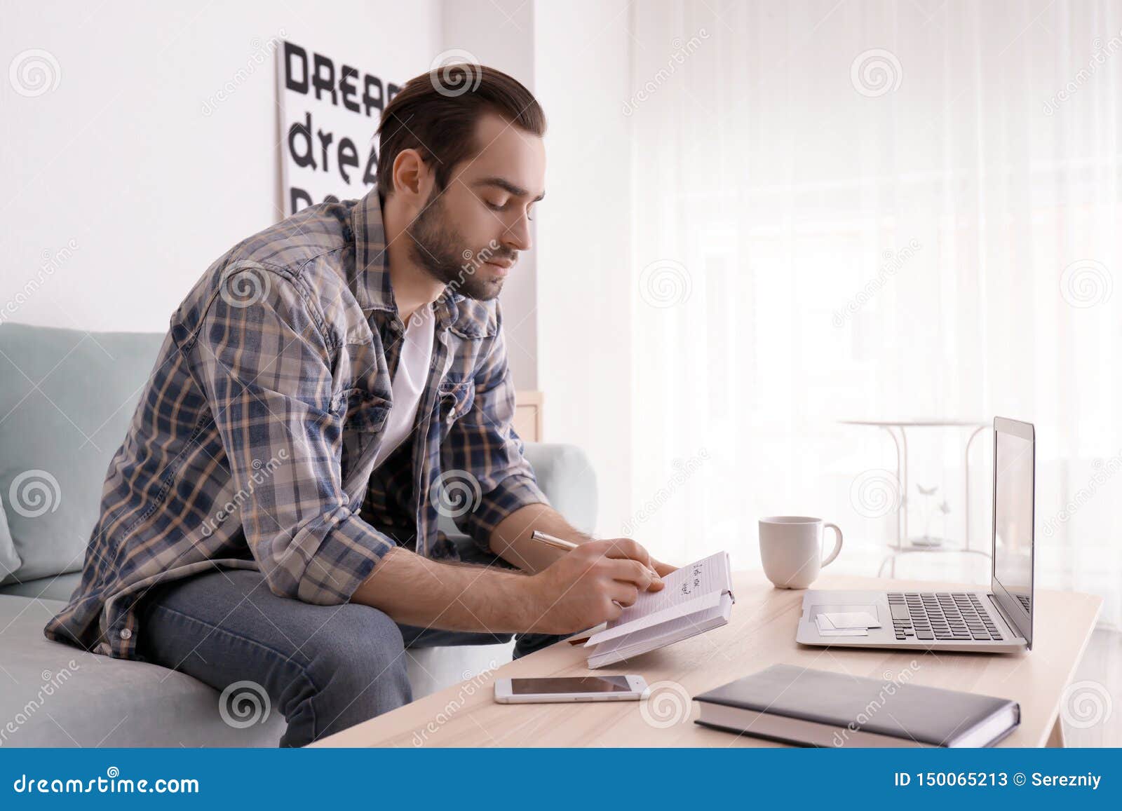 Male Freelancer Working in Home Office Stock Image Image of modern