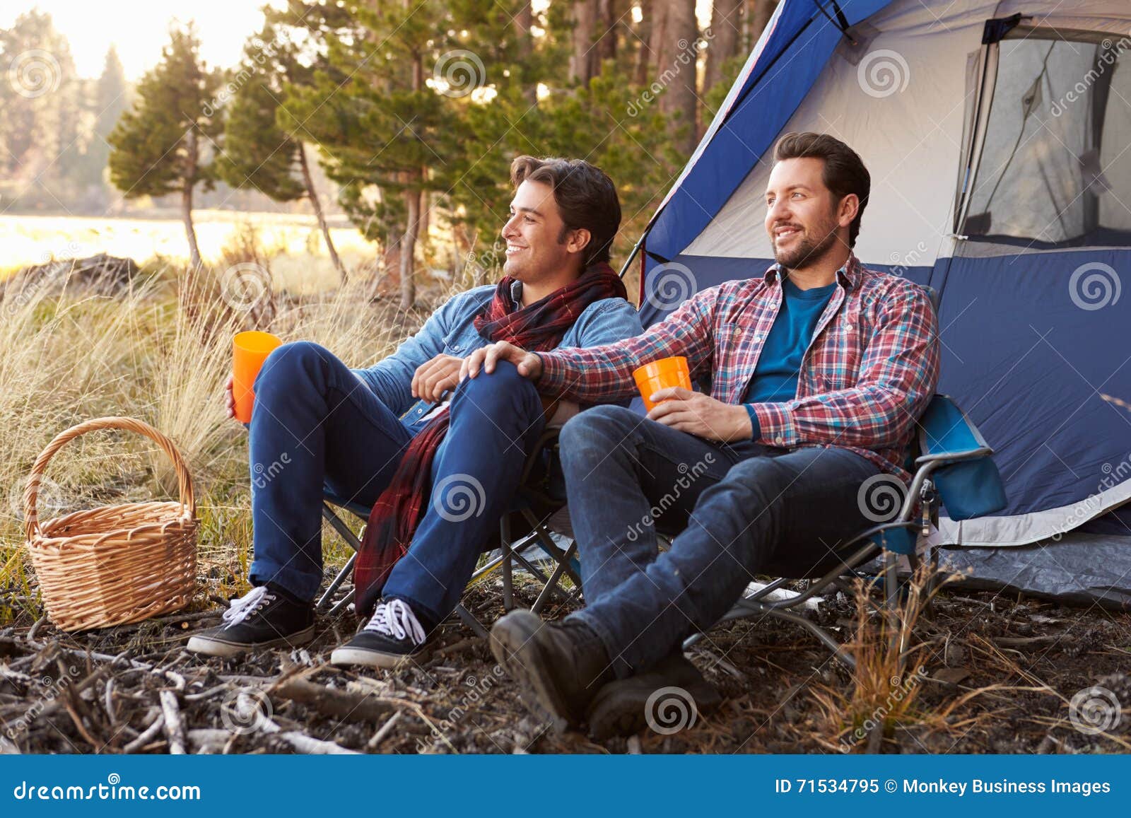 Male Gay Couple on Autumn Camping Trip Stock Image pic