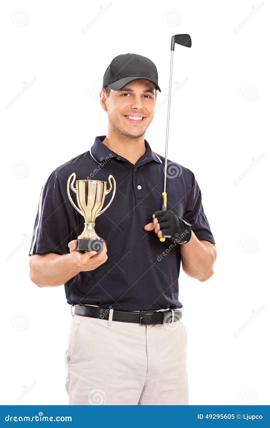 Male Golfing Champion Holding a Gold Cup Stock Image - Image of ...