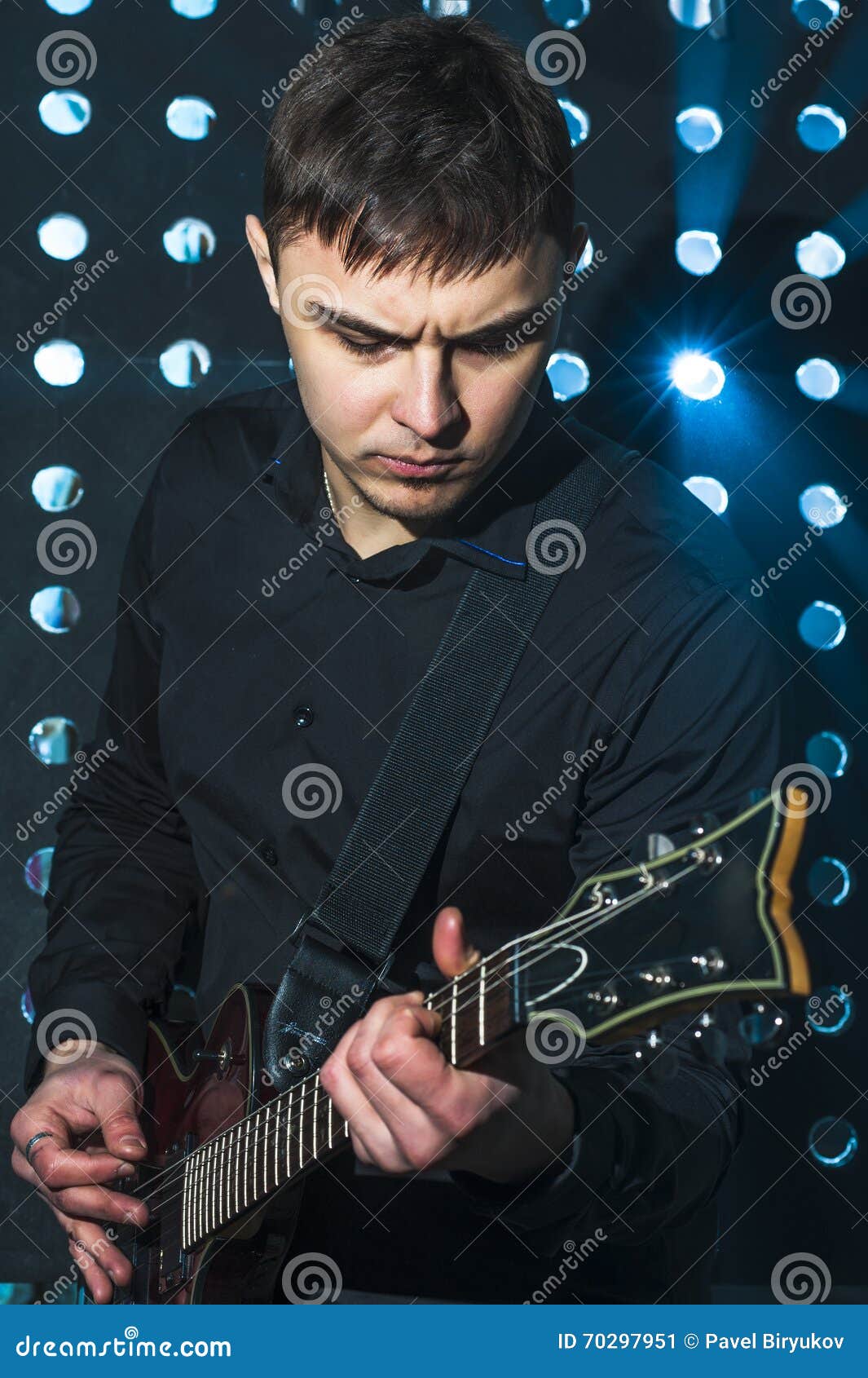 Male Guitarist Playing on Guitar on Stage Stock Image - Image of ...