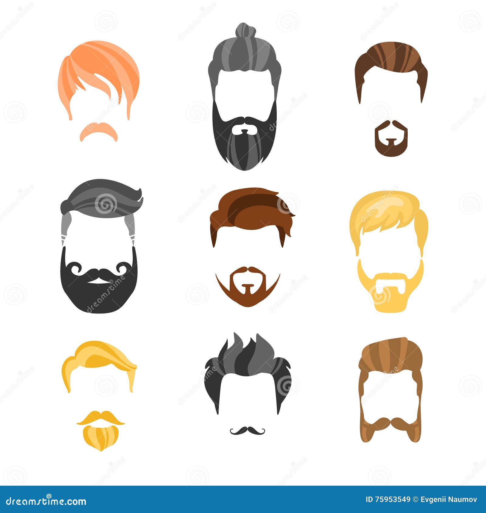 Male Hairstyle Constructor for Face Hipster Collection Stock Vector -  Illustration of element, comb: 75953549