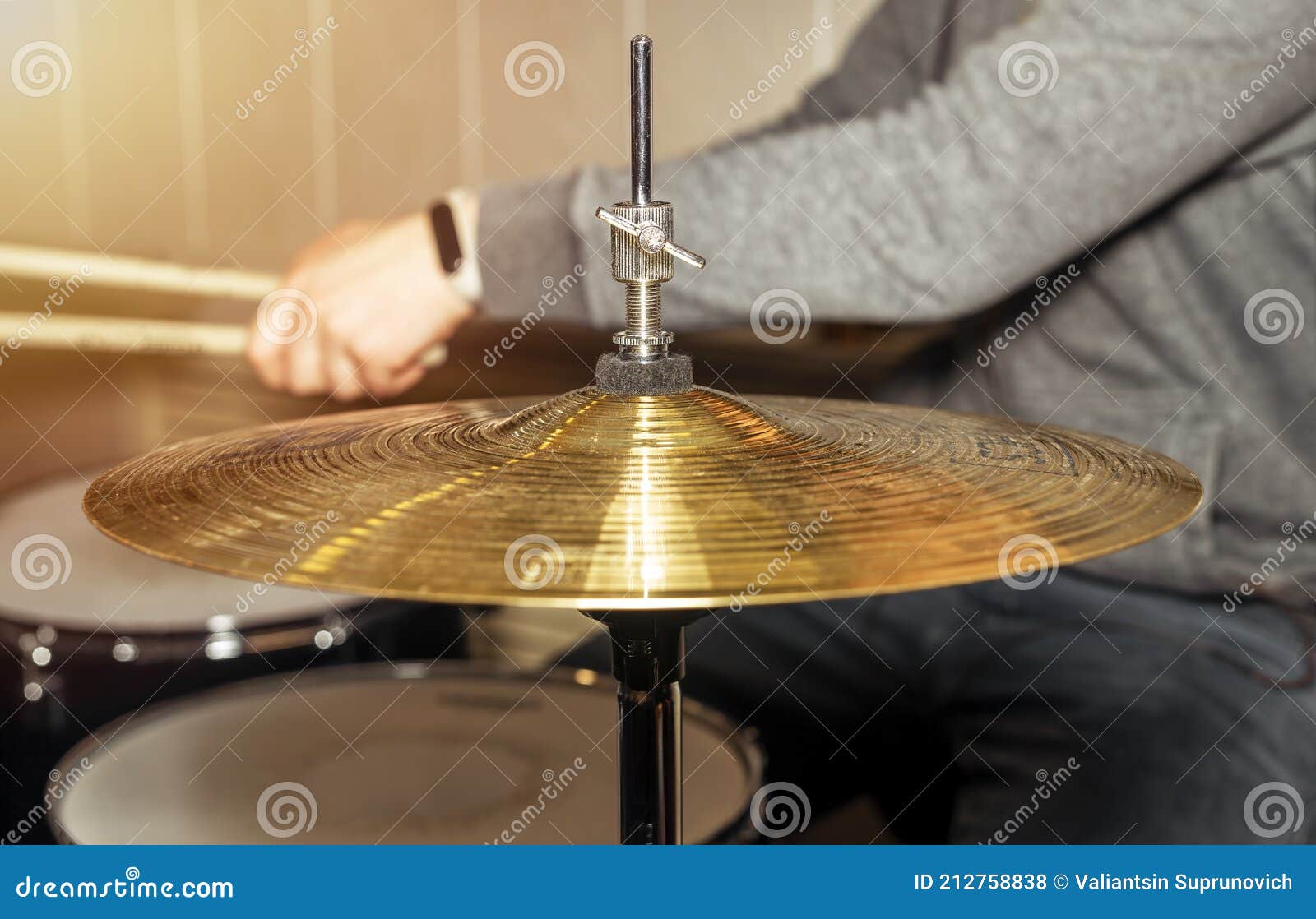 Male Hand and Drums with Metal Plates Stock Photo Image of
