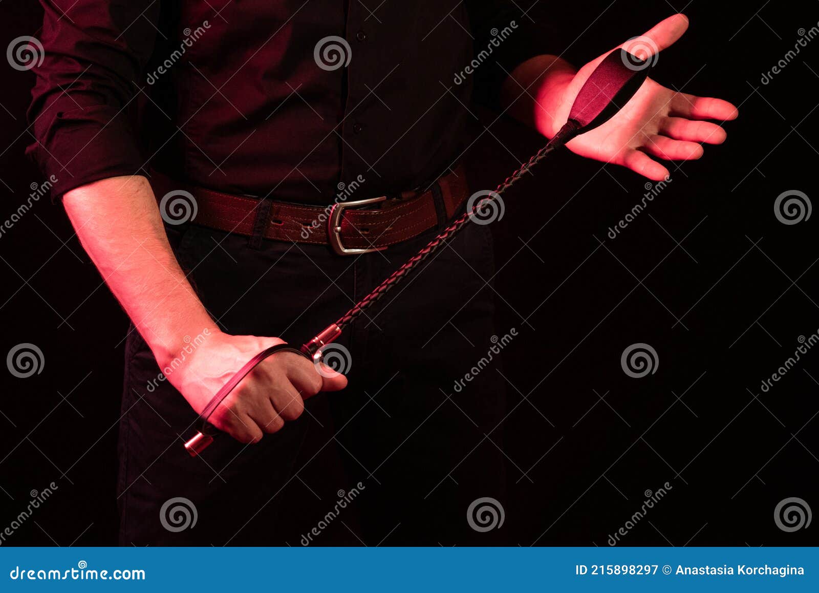 Male Hand Holding Black Leather Whip. Flogger Stock Image - Image of ...